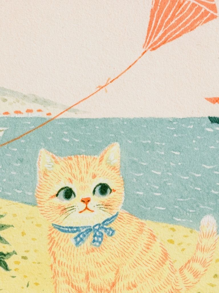 Seaside Cat Watercolor Poster. poster detail