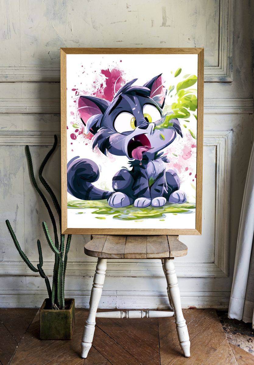 Playful Cat Watercolor Poster. — room view 1