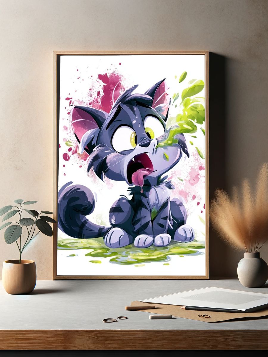 Playful Cat Watercolor Poster. — room view 2