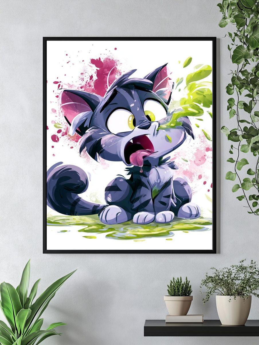 Playful Cat Watercolor Poster. — room view 4