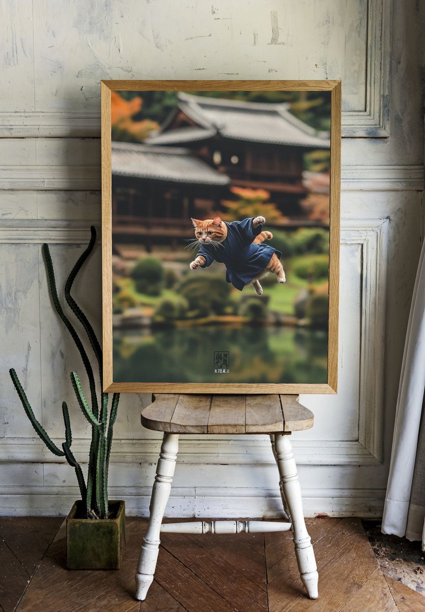 Flying Cat Zen Garden Poster. room preview