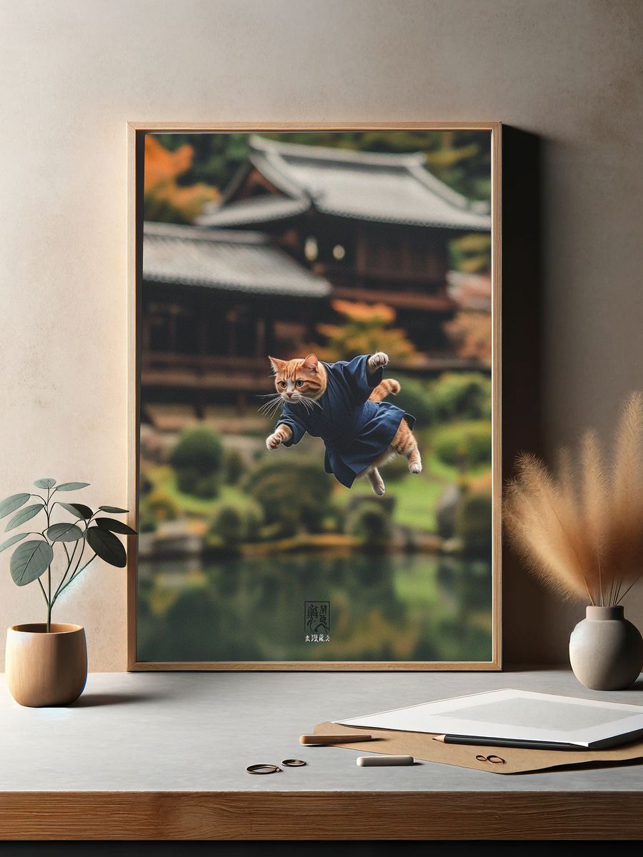 Flying Cat Zen Garden Poster. — room view 2