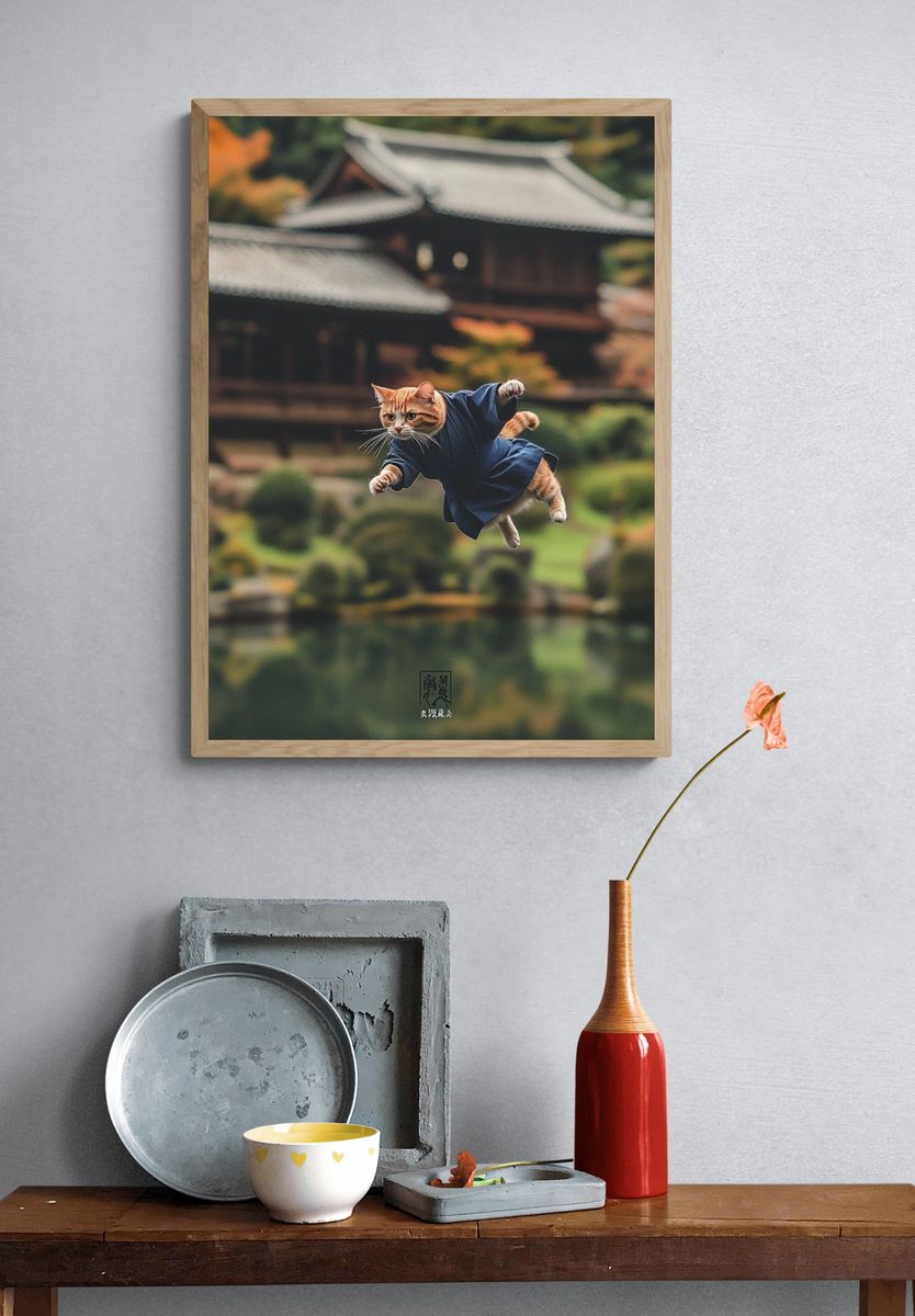 Flying Cat Zen Garden Poster. — room view 3