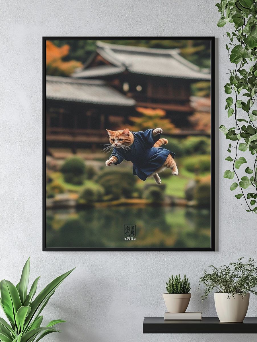 Flying Cat Zen Garden Poster. — room view 4