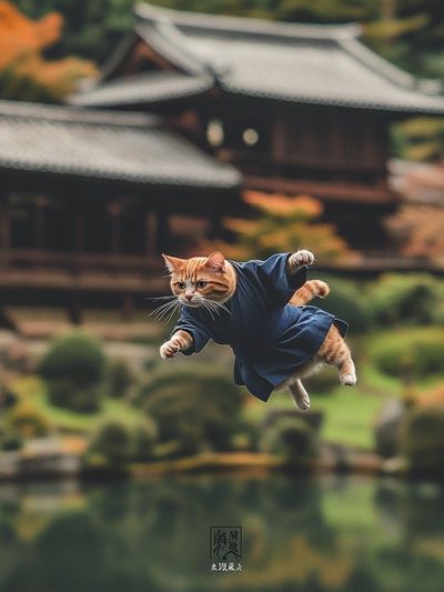 Flying Cat Zen Garden Poster.