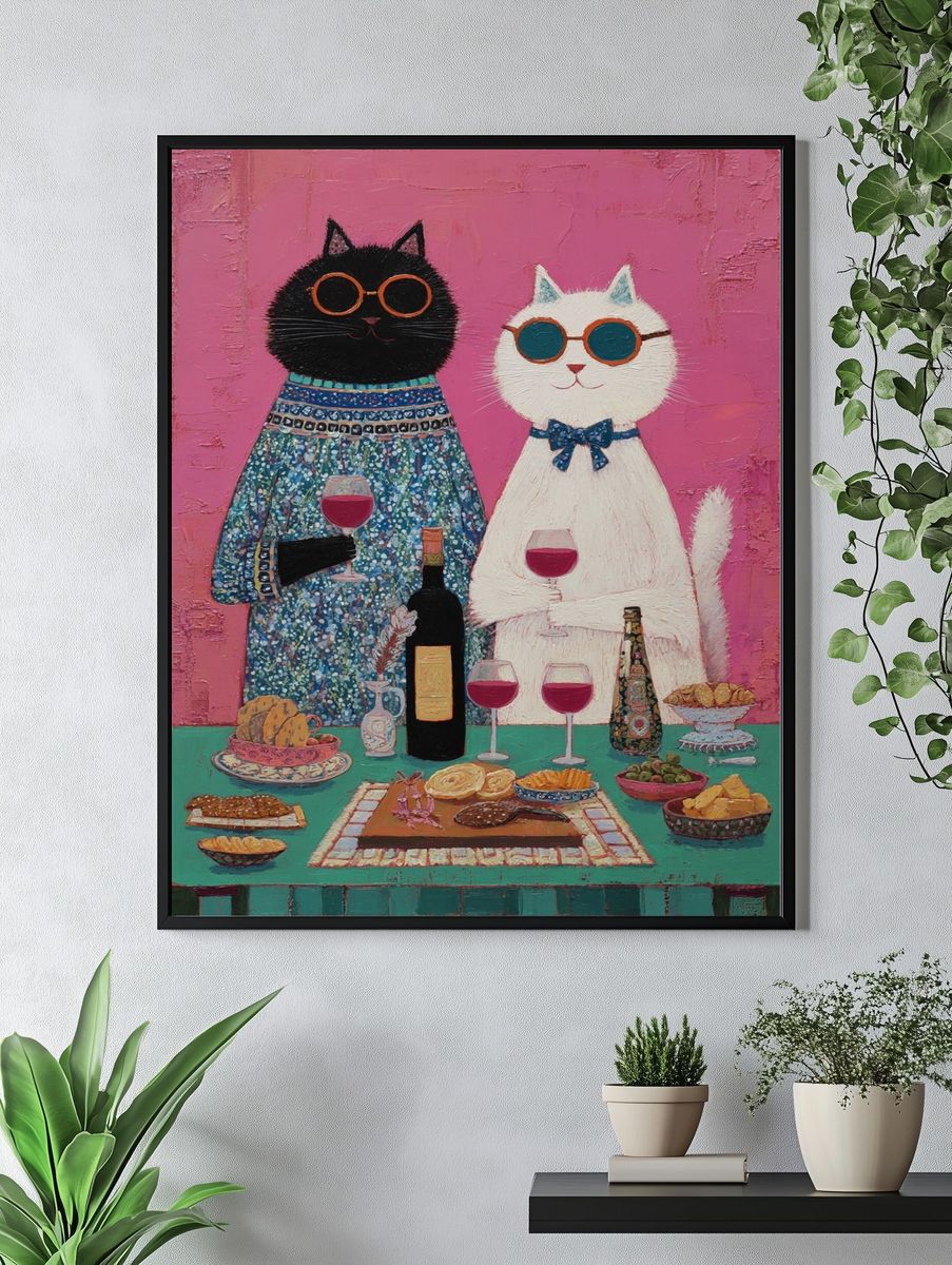 Cat Dinner Party Illustration Poster. — room view 4