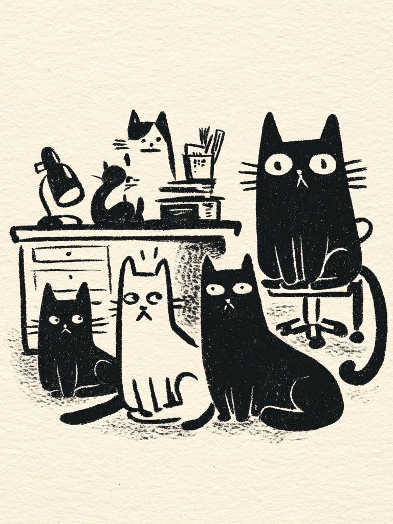 Black Cat Office Illustration Poster. poster detail