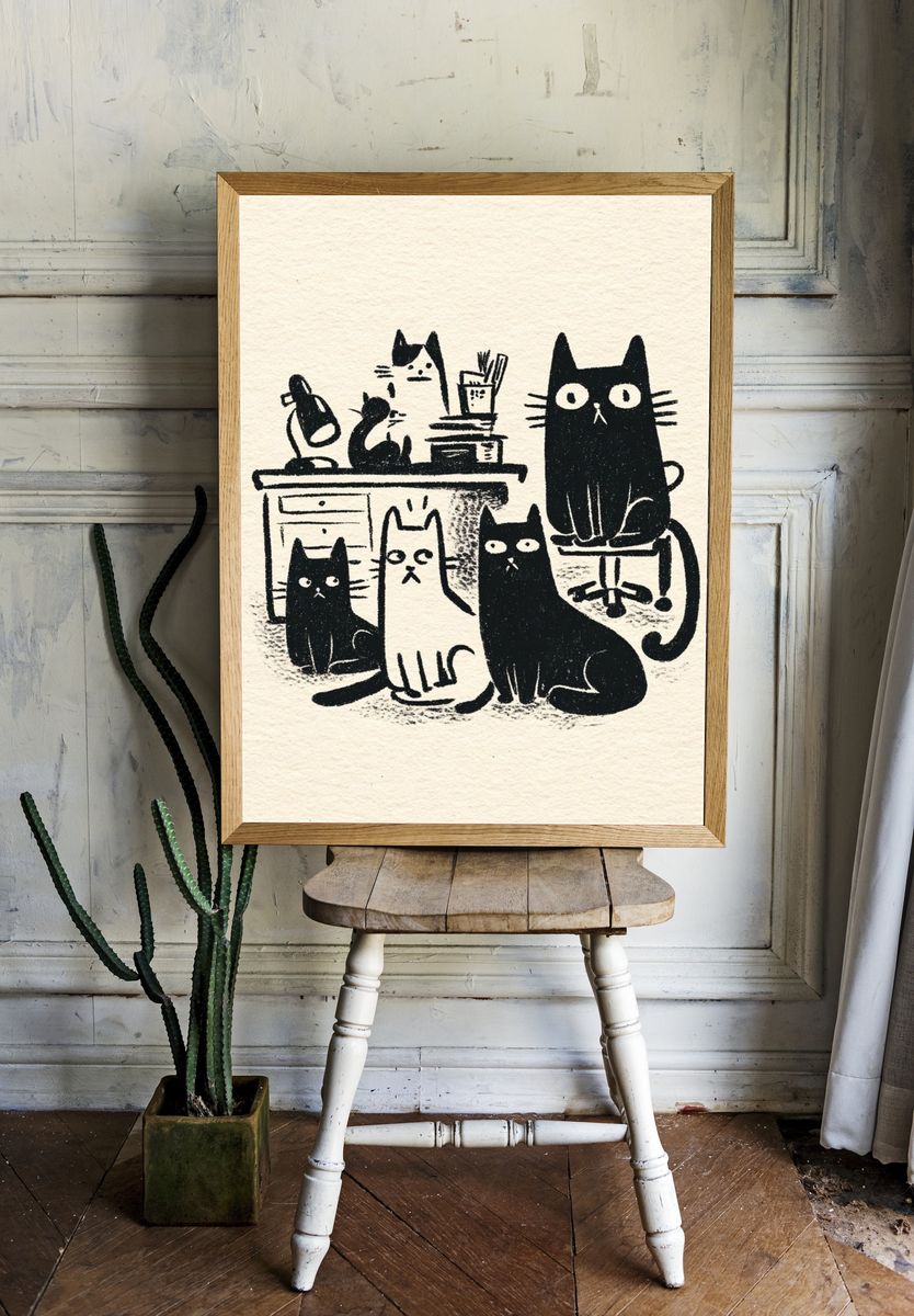 Black Cat Office Illustration Poster. room preview
