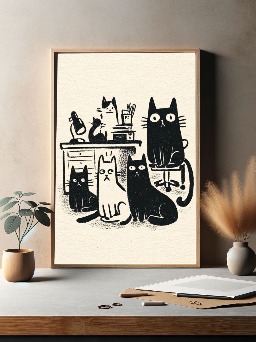 Black Cat Office Illustration Poster. — room view 2