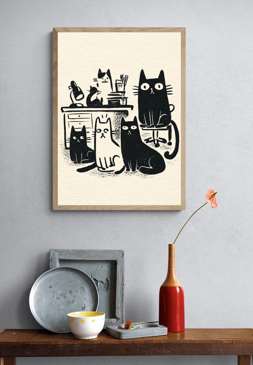Black Cat Office Illustration Poster. — room view 3