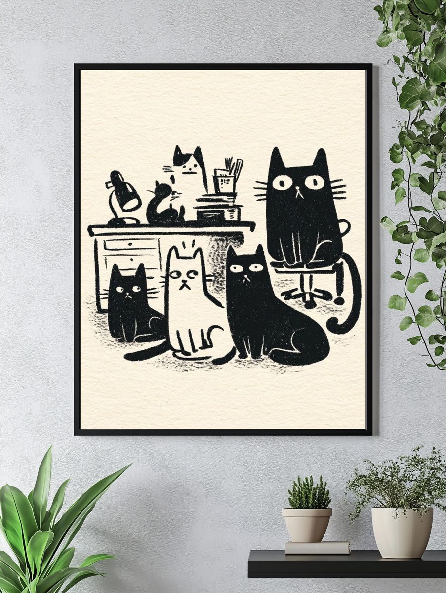 Black Cat Office Illustration Poster. — room view 4