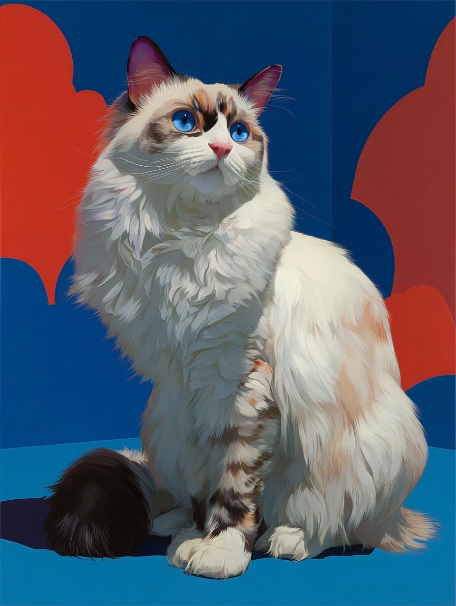 Fluffy Cat Portrait — Digital Art Print. poster — animals art