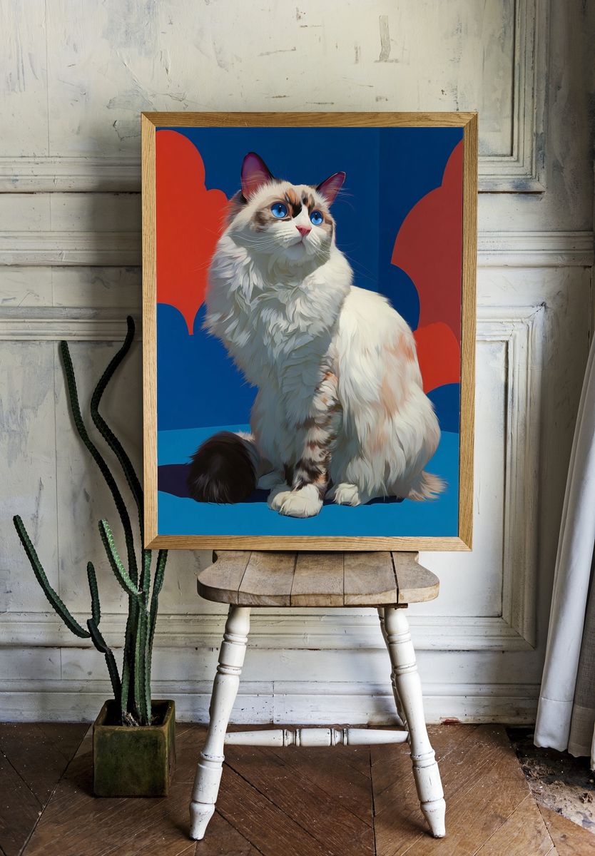 Fluffy Cat Portrait — Digital Art Print. — room view 1