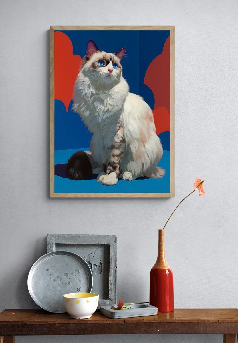 Fluffy Cat Portrait — Digital Art Print. — room view 3