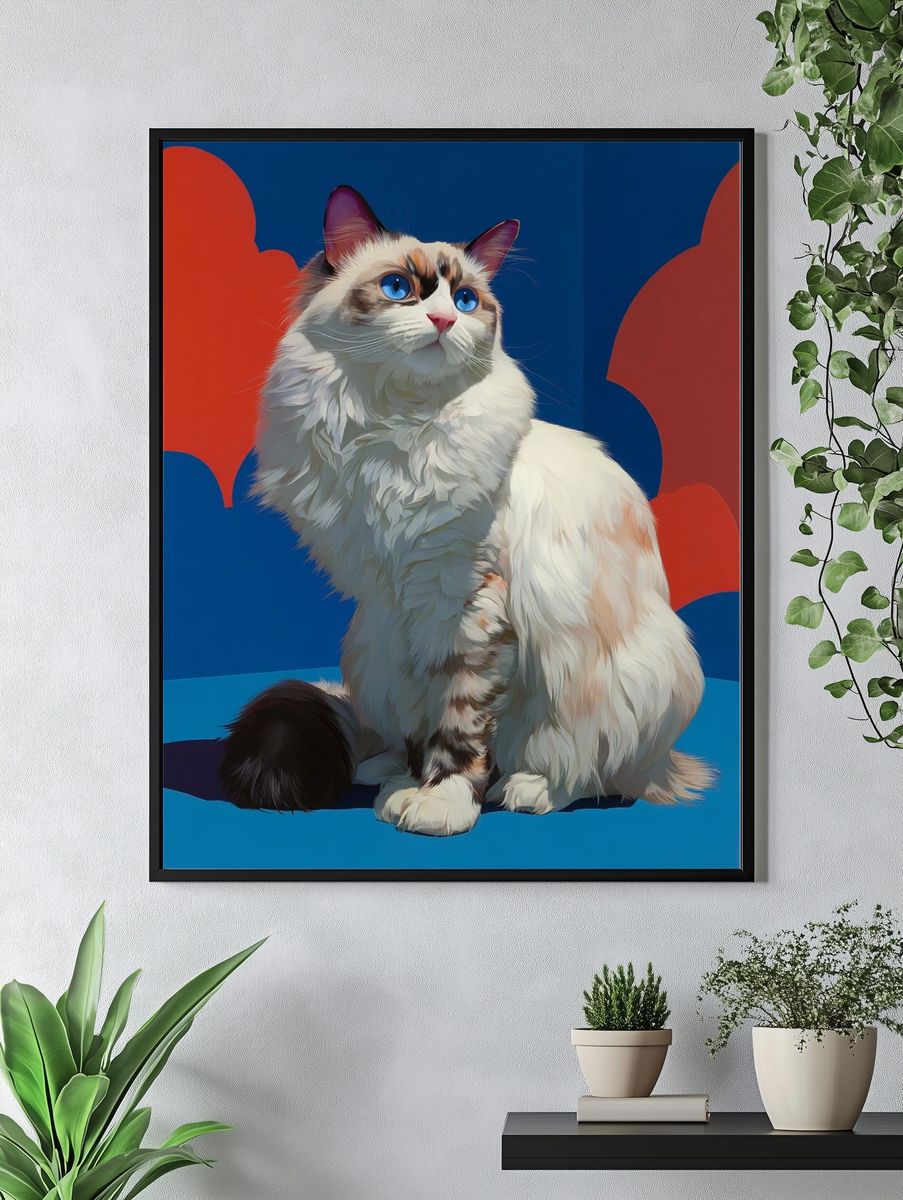 Fluffy Cat Portrait — Digital Art Print. — room view 4
