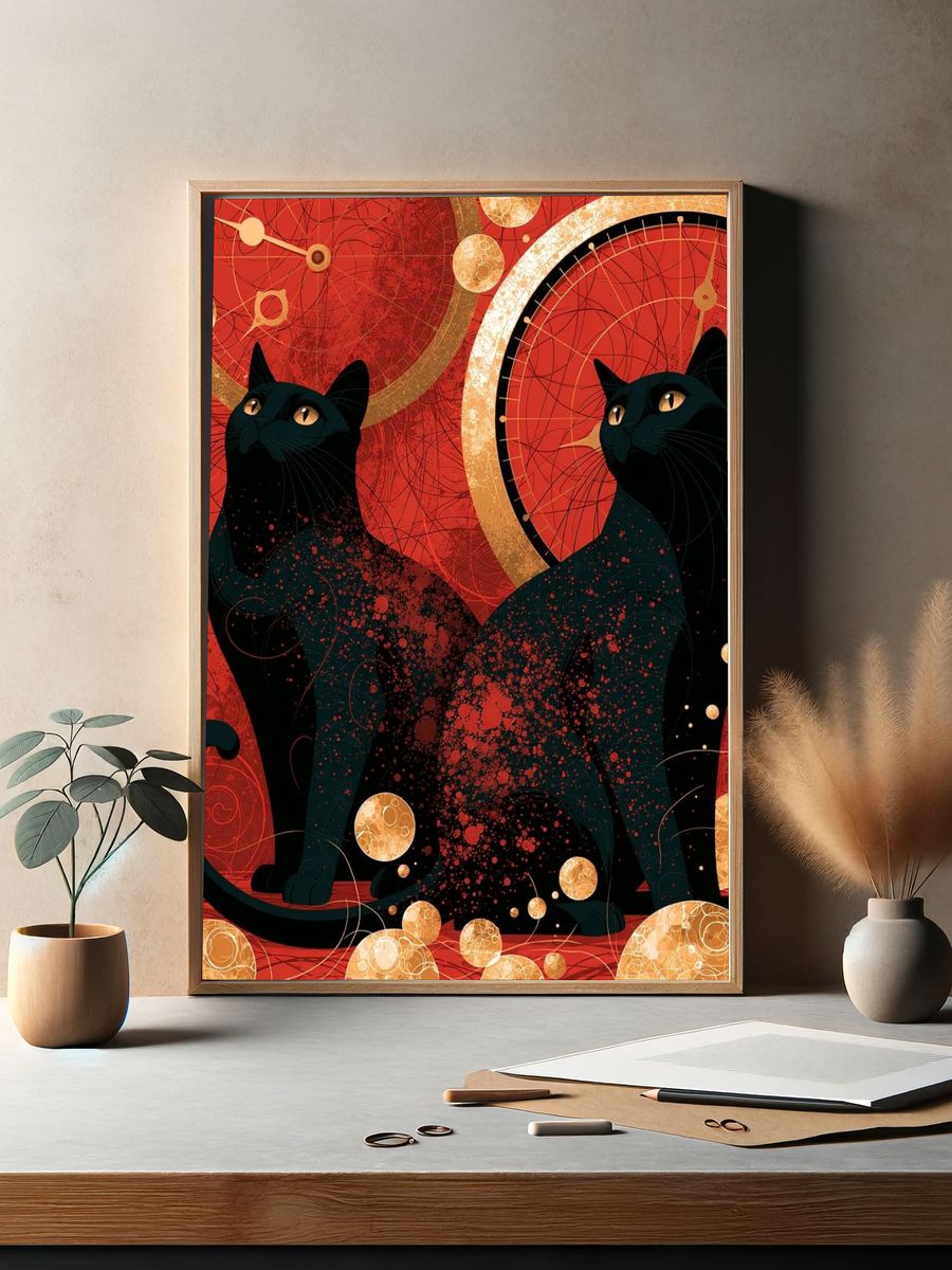 Black Cats Celestial Poster. — room view 2