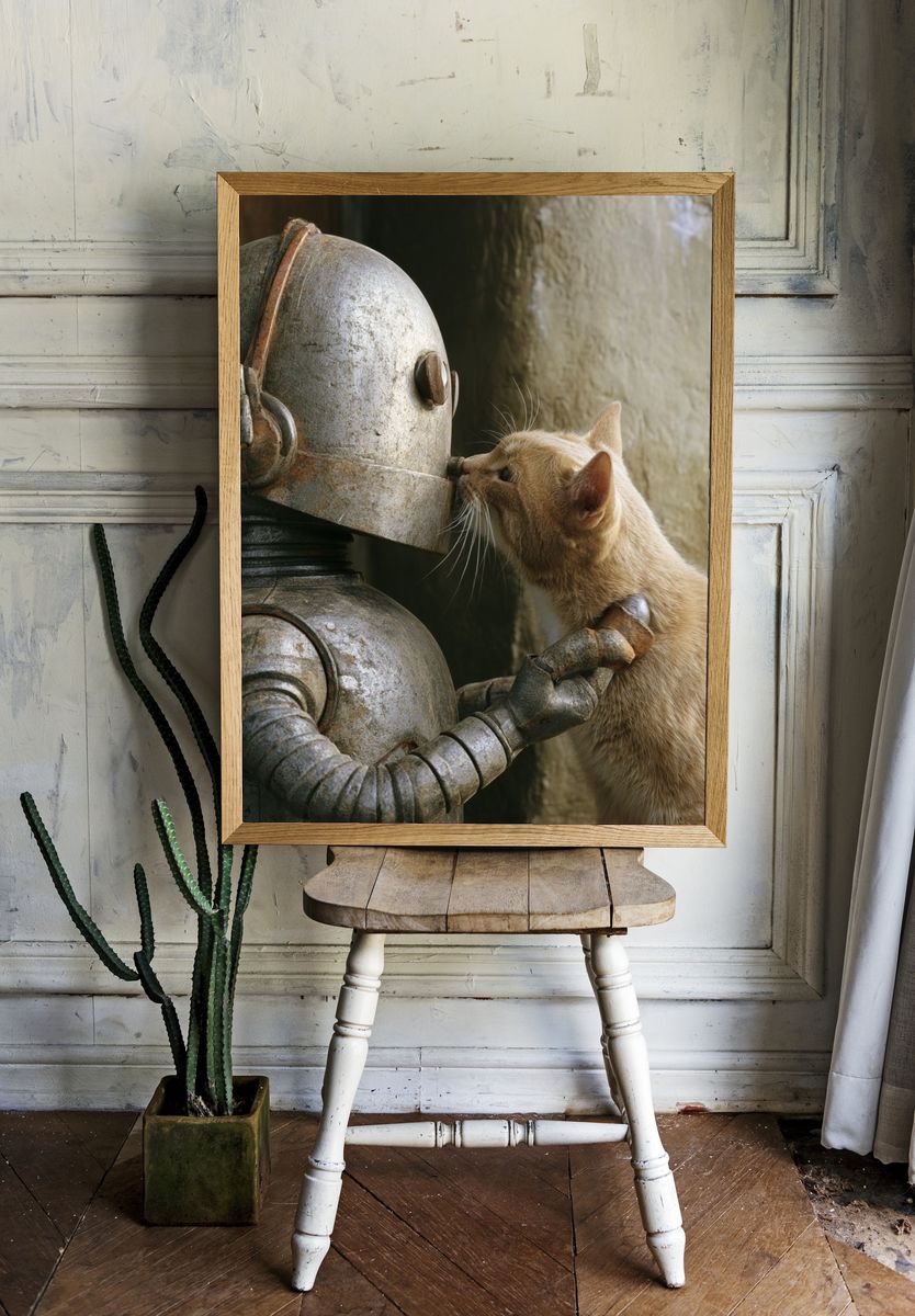 Cat and Robot Encounter Poster. room preview