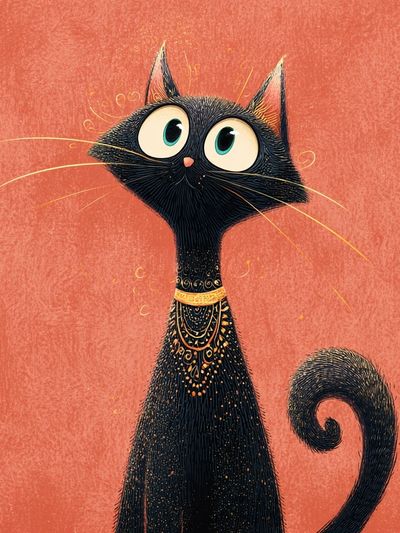 Whimsical Black Cat Illustration Poster. poster