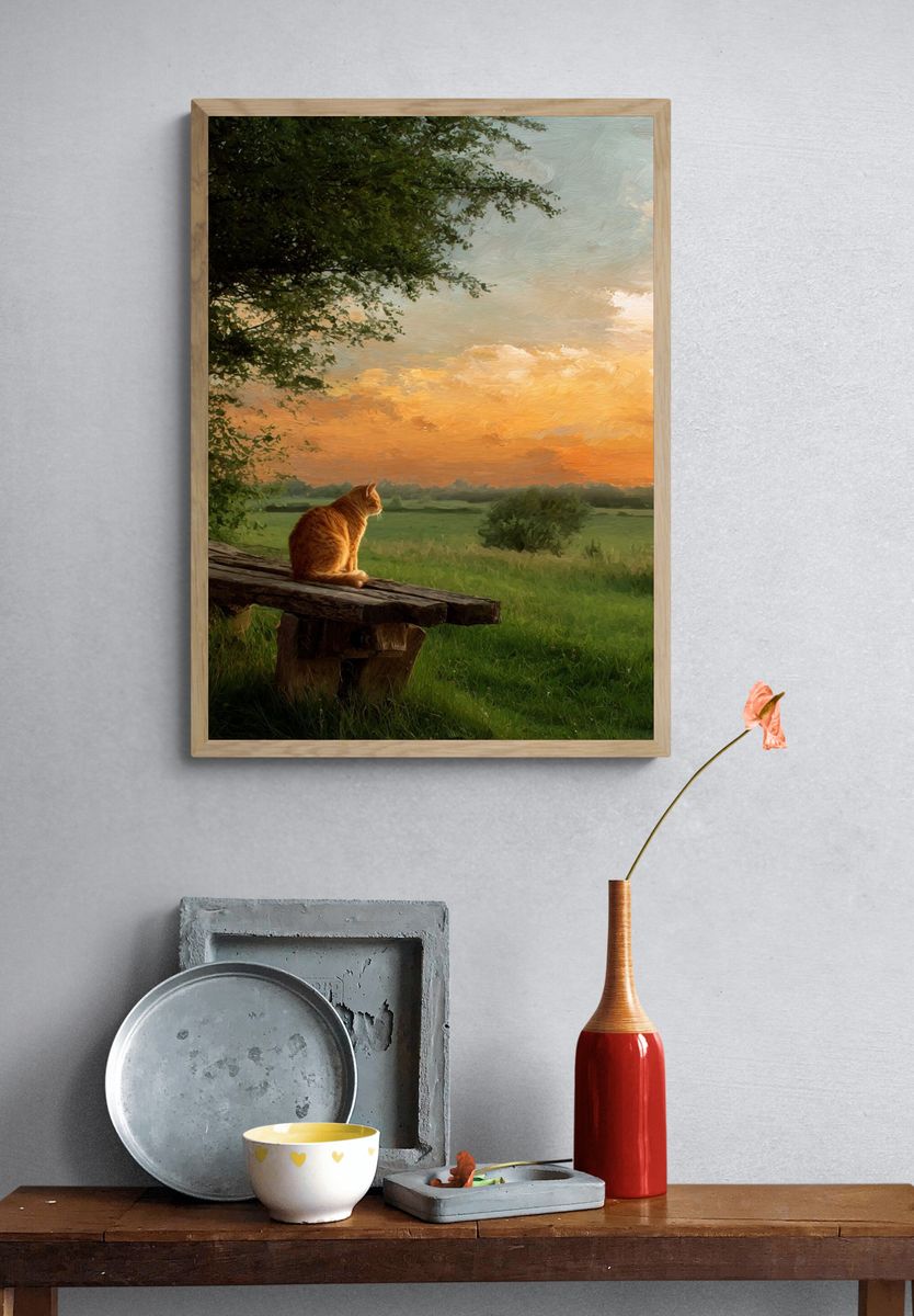 Orange Cat at Sunset Print. — room view 3