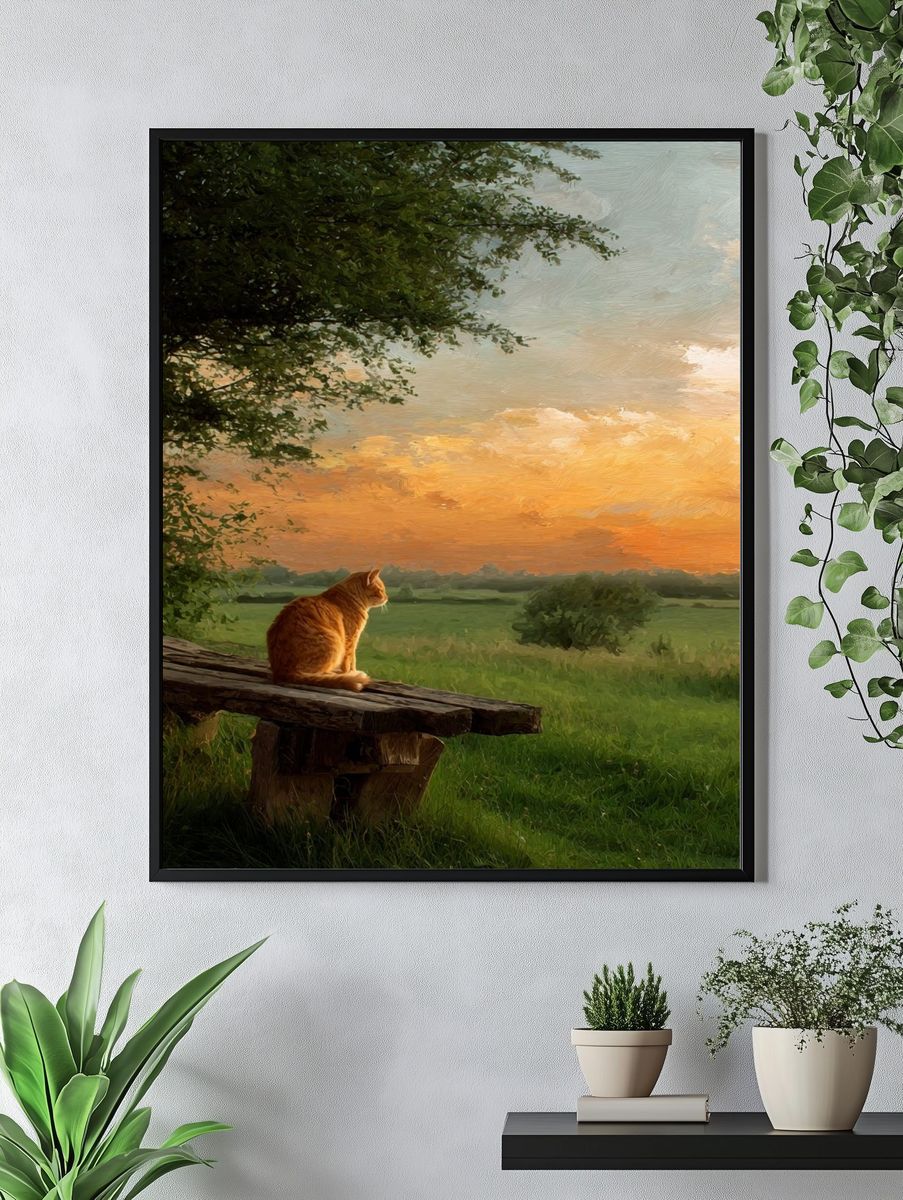 Orange Cat at Sunset Print. — room view 4