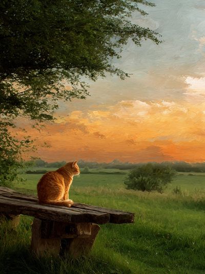 Orange Cat at Sunset Print. poster print