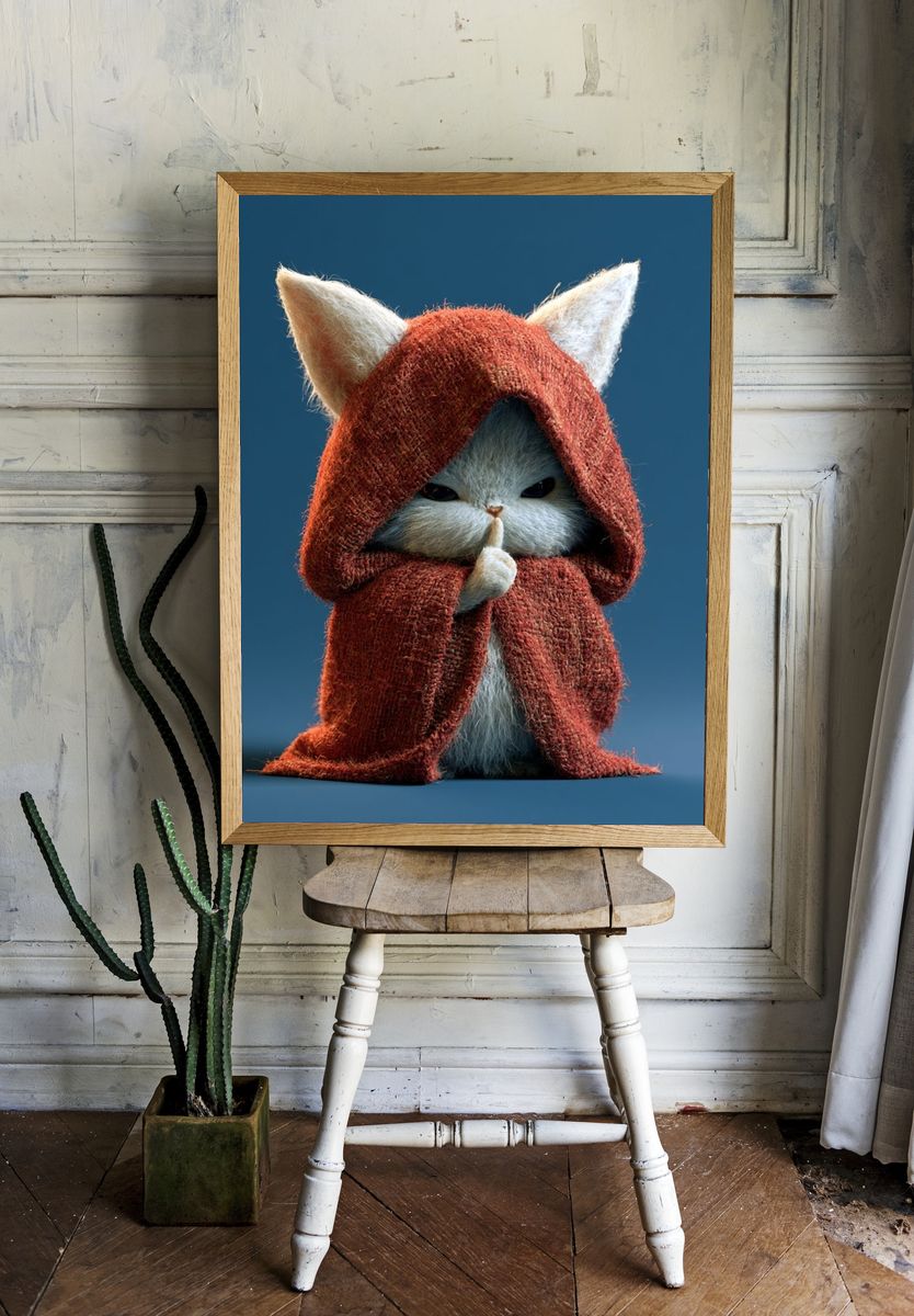 Shushing Cat Illustration Poster. — room view 1