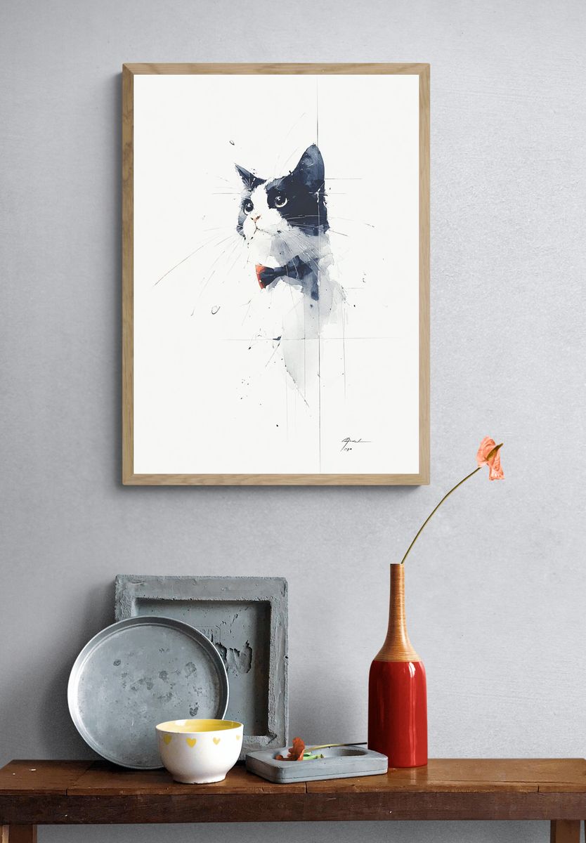 Tuxedo Cat Watercolor Poster. — room view 3