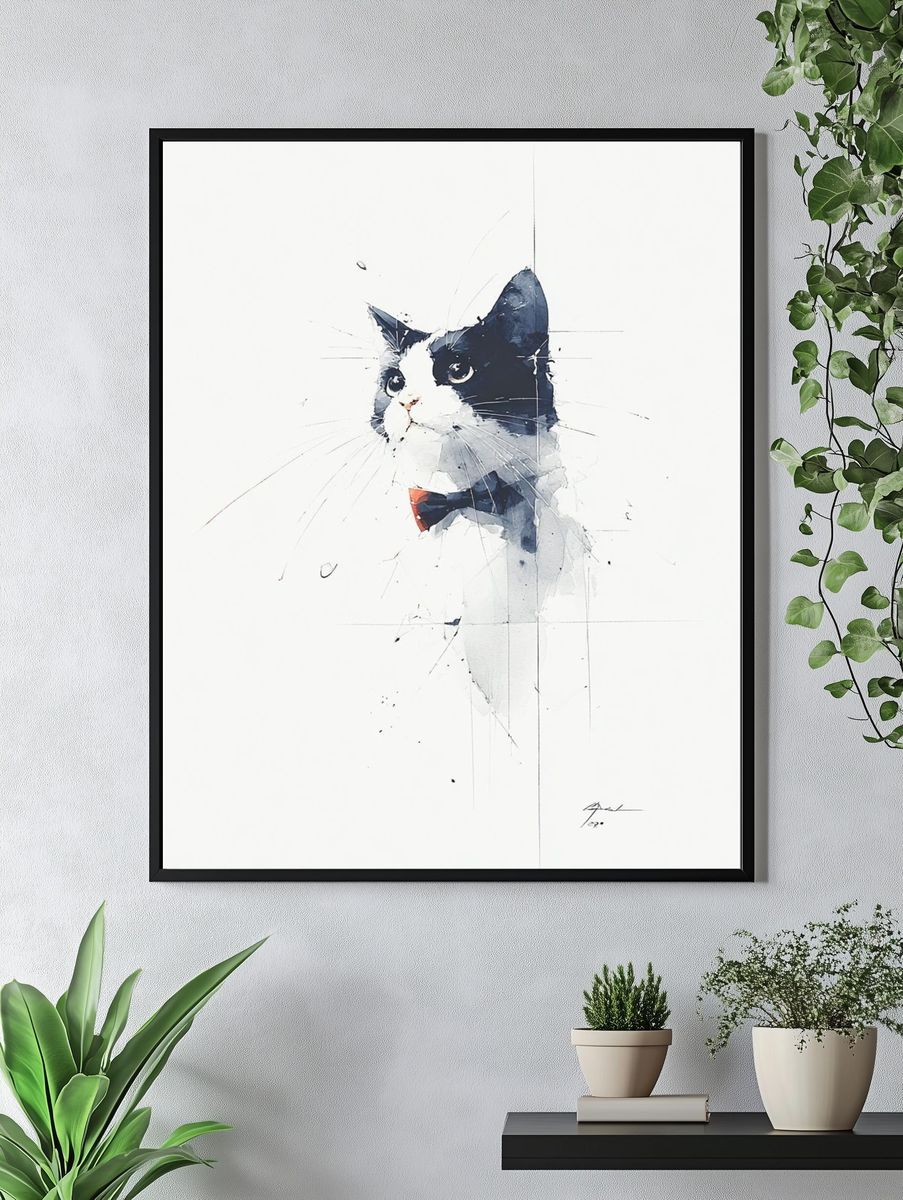 Tuxedo Cat Watercolor Poster. — room view 4