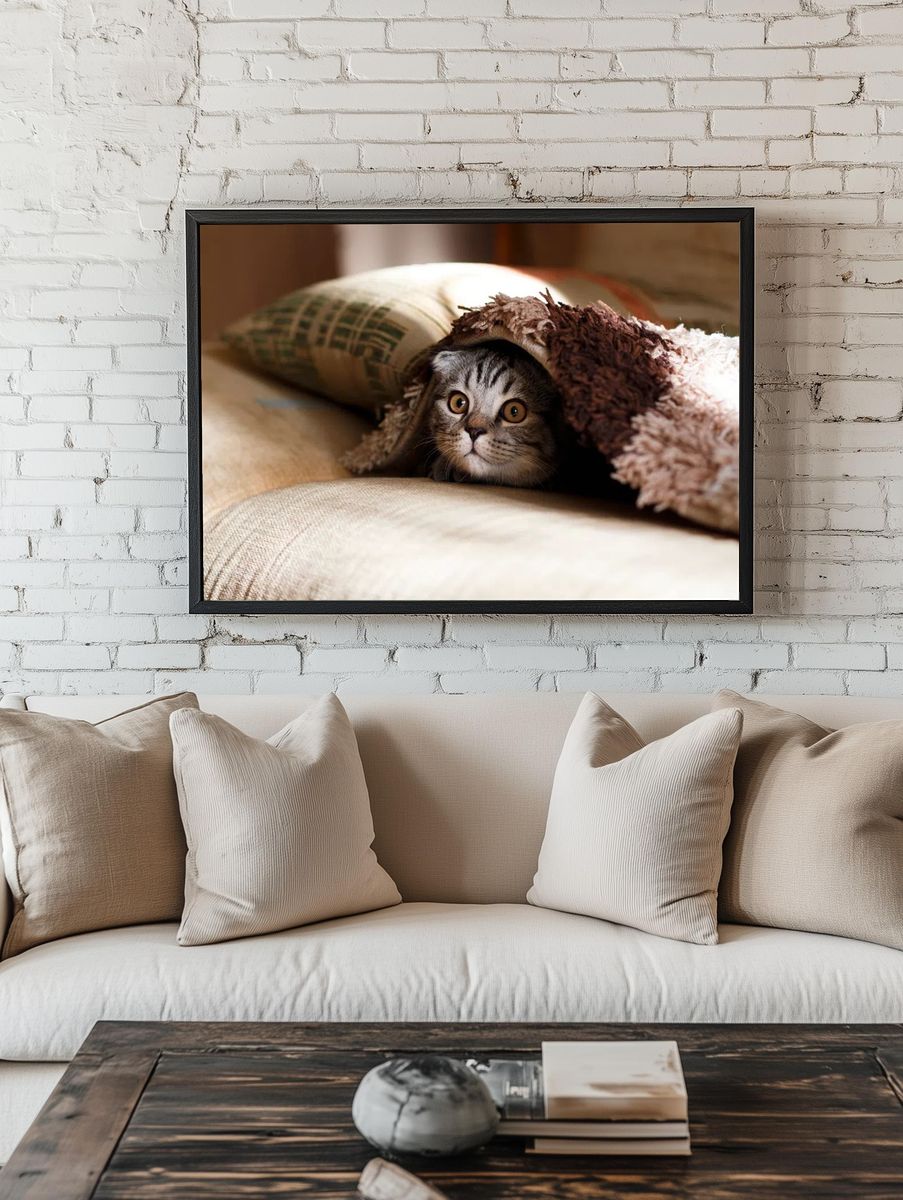 Cute cat hiding blanket. Original. — room view 1