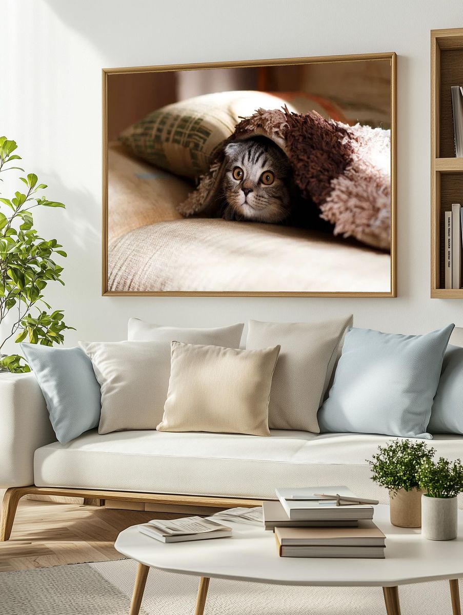 Cute cat hiding blanket. Original. — room view 2