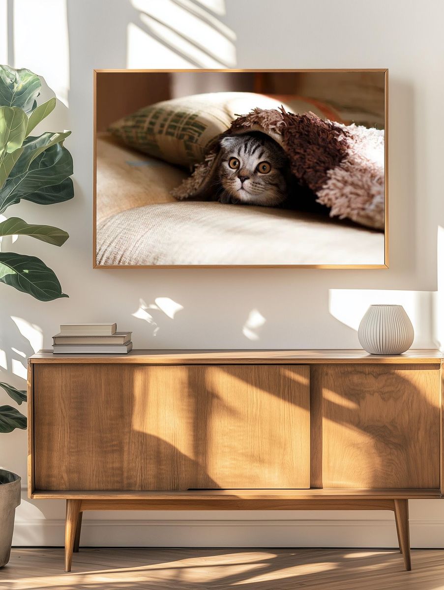 Cute cat hiding blanket. Original. — room view 3