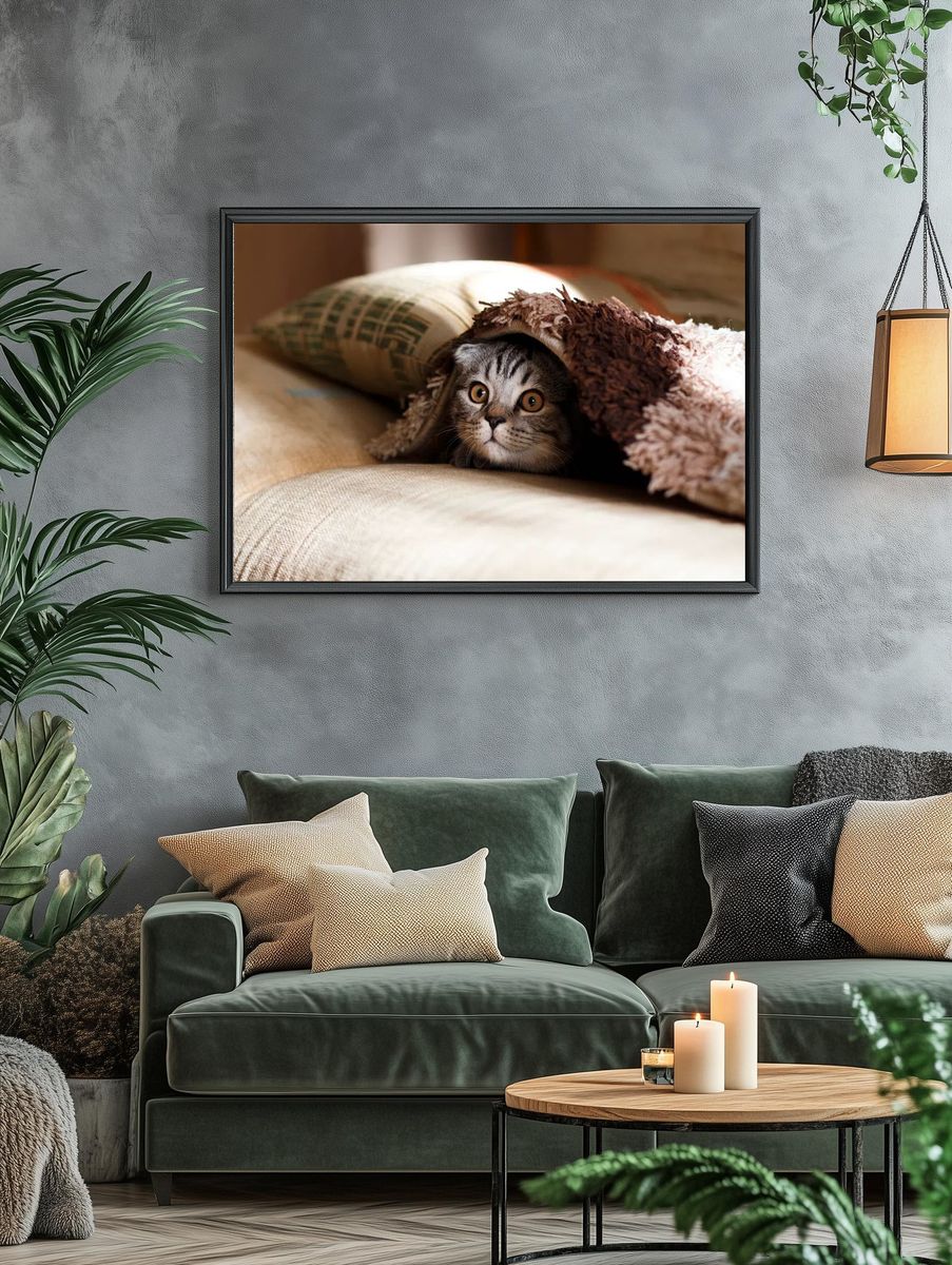 Cute cat hiding blanket. Original. — room view 4