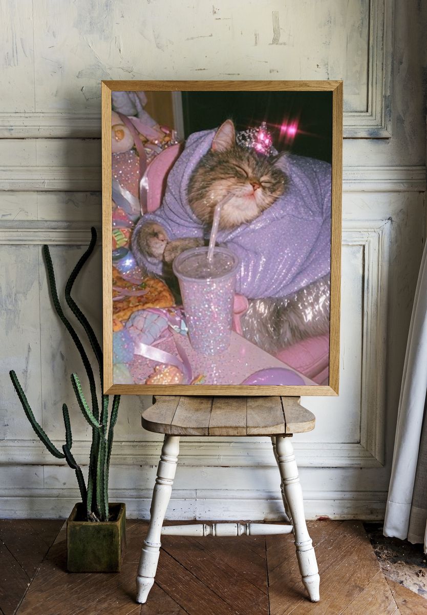 Sparkly Cat in Lavender Hoodie Poster. — room view 1
