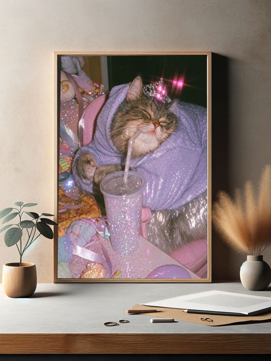 Sparkly Cat in Lavender Hoodie Poster. — room view 2