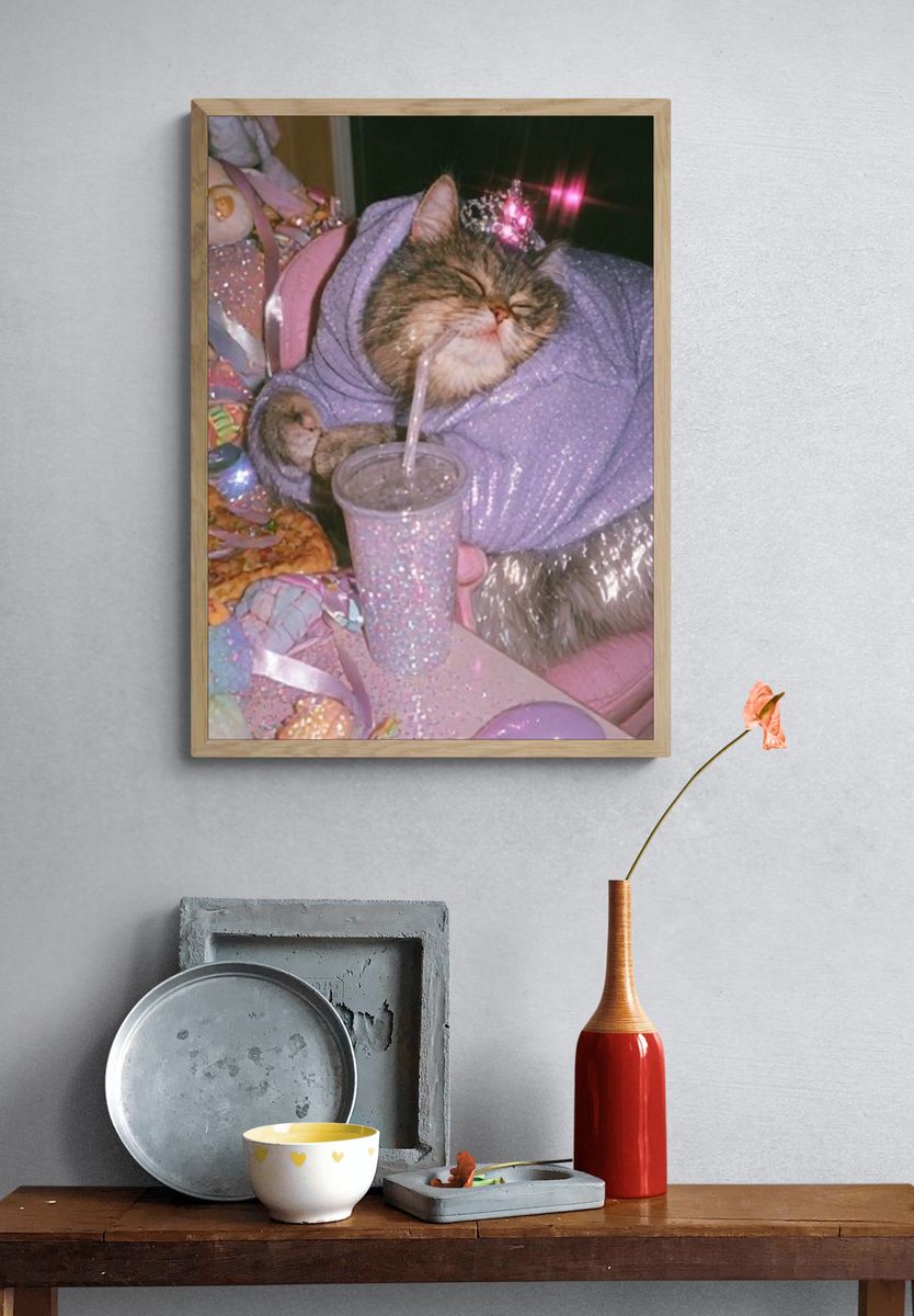Sparkly Cat in Lavender Hoodie Poster. — room view 3
