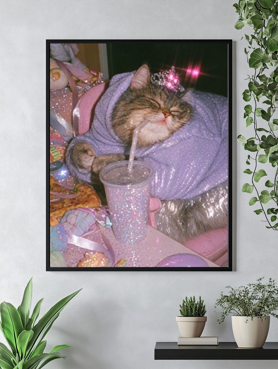 Sparkly Cat in Lavender Hoodie Poster. — room view 4