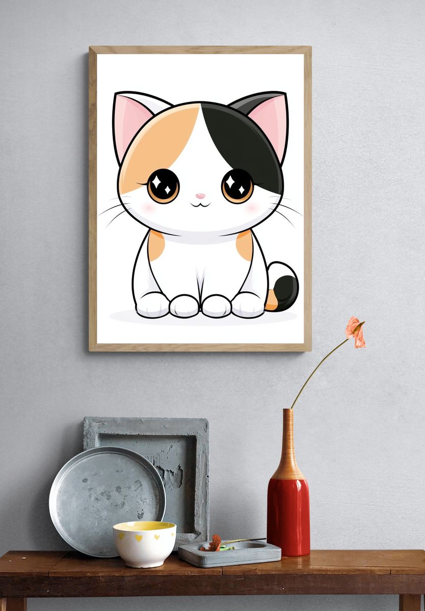 Cute Calico Cat Illustration Poster. — room view 3