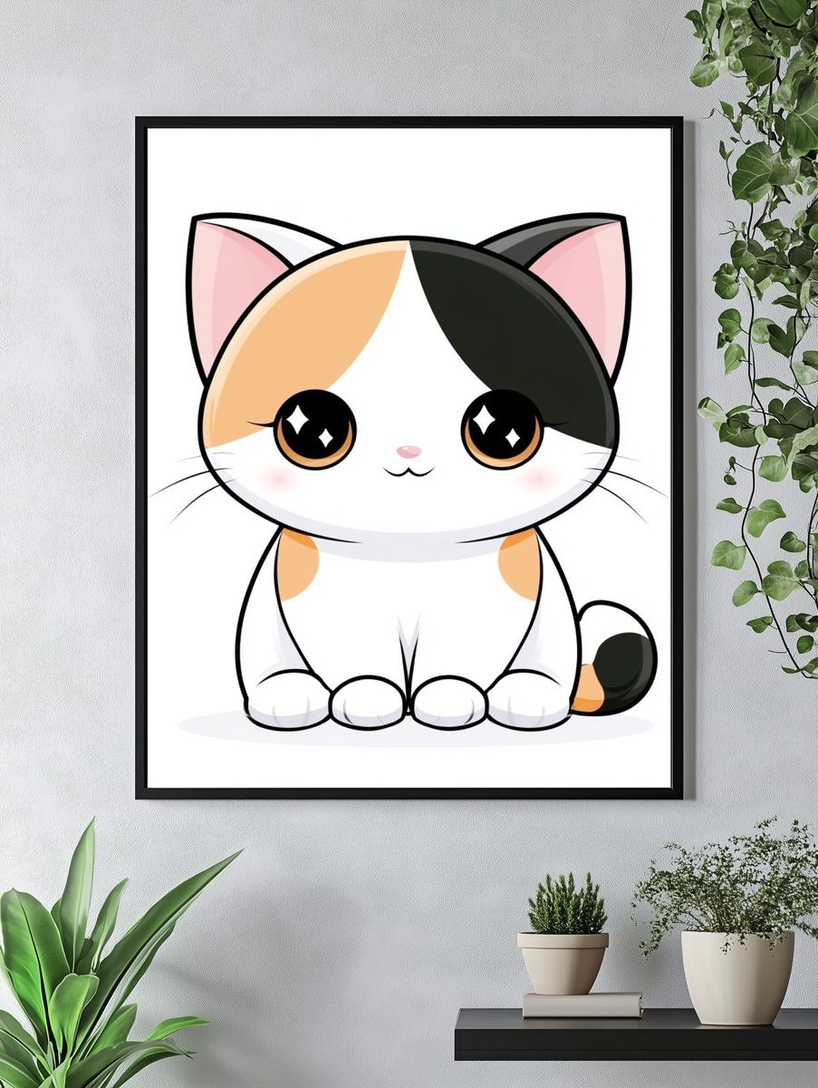 Cute Calico Cat Illustration Poster. — room view 4