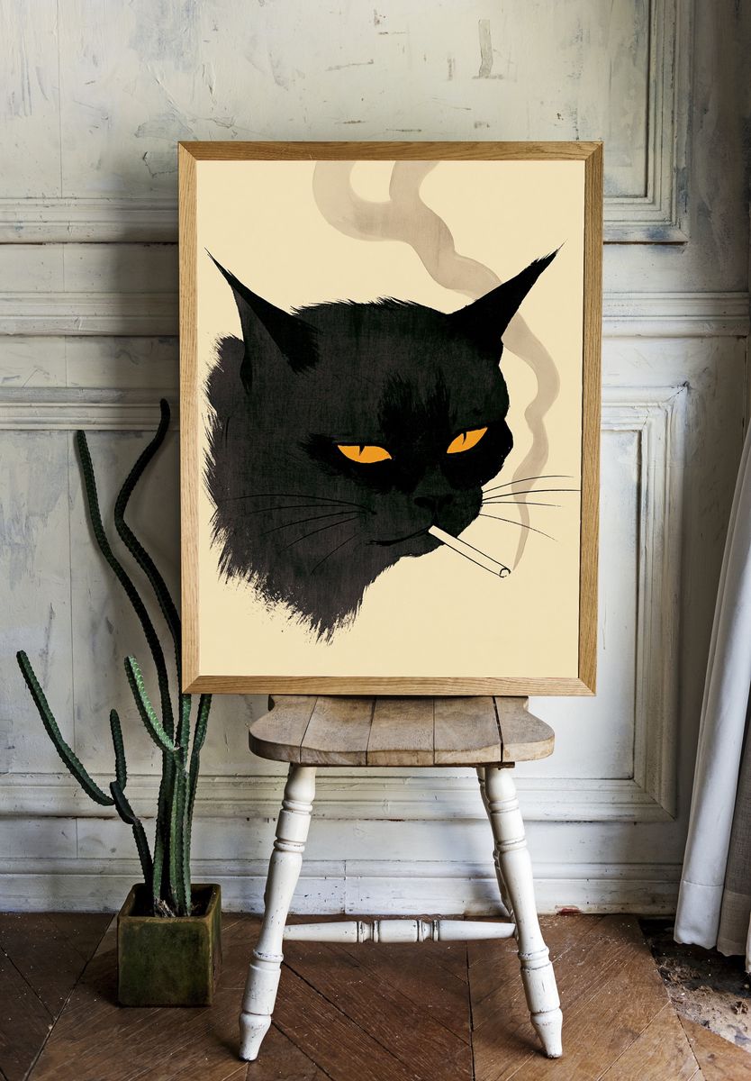 Black Cat Smoking Illustration Poster. room preview