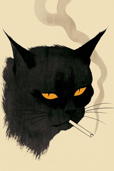 Black Cat Smoking Illustration Poster.