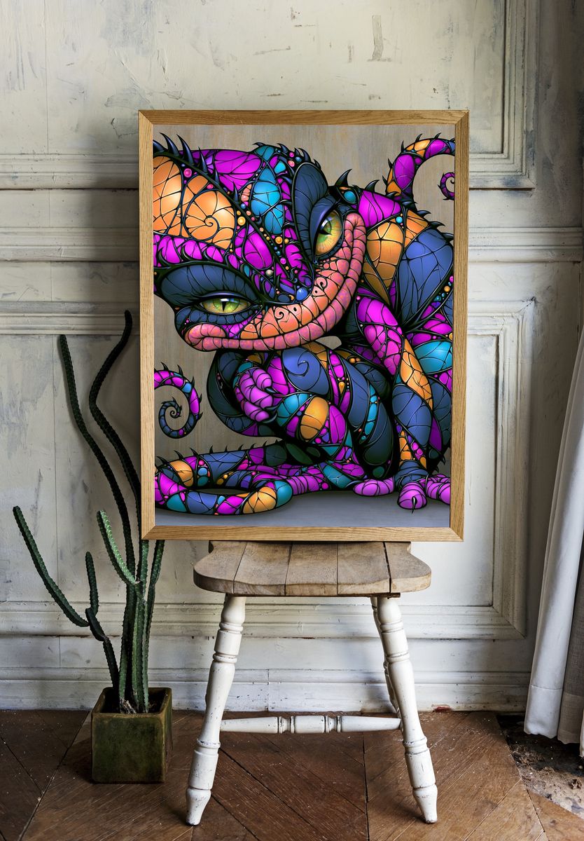 Stained Glass Cat Illustration Poster. — room view 1