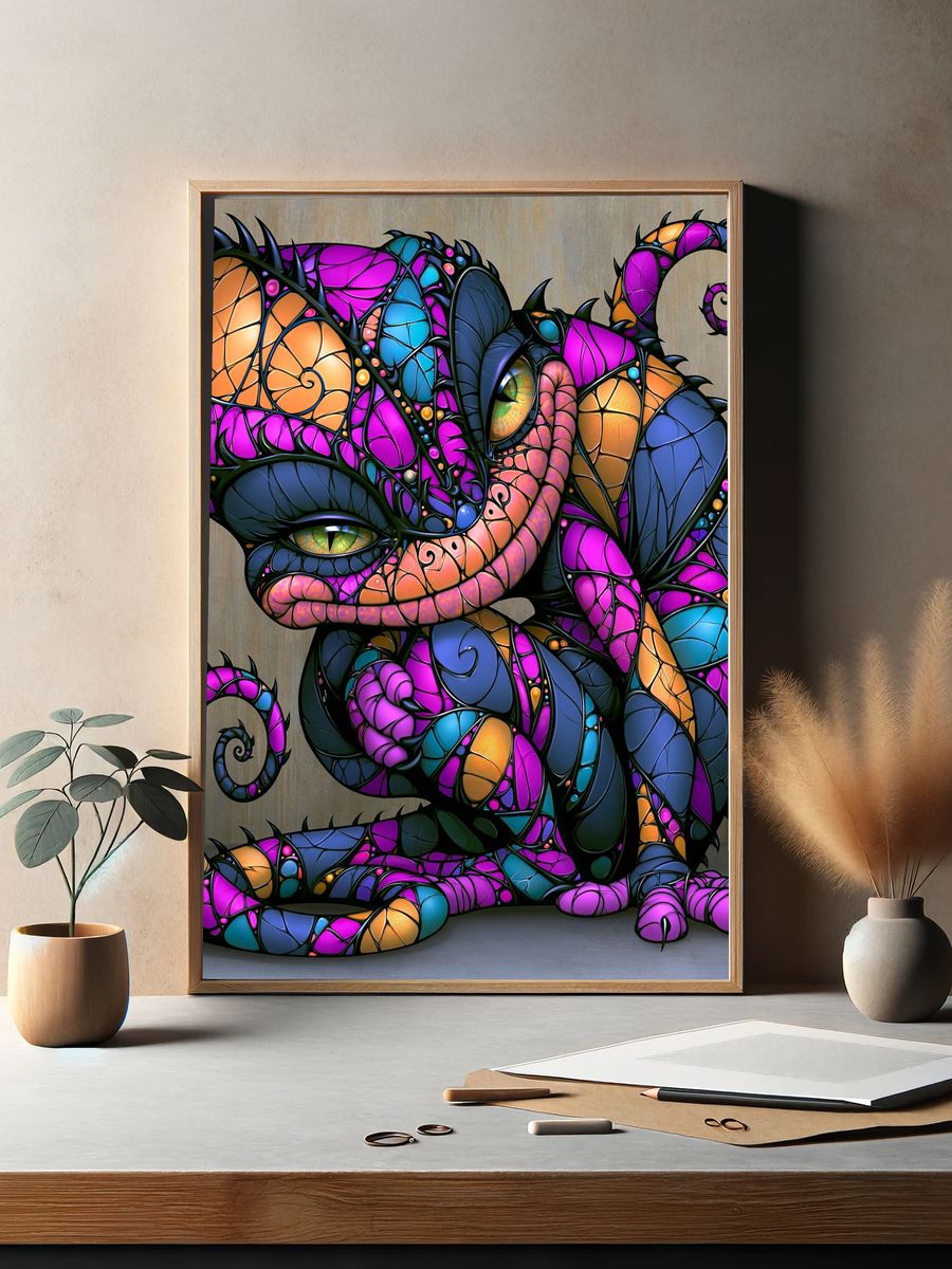 Stained Glass Cat Illustration Poster. — room view 2