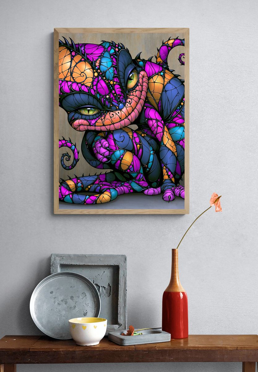 Stained Glass Cat Illustration Poster. — room view 3