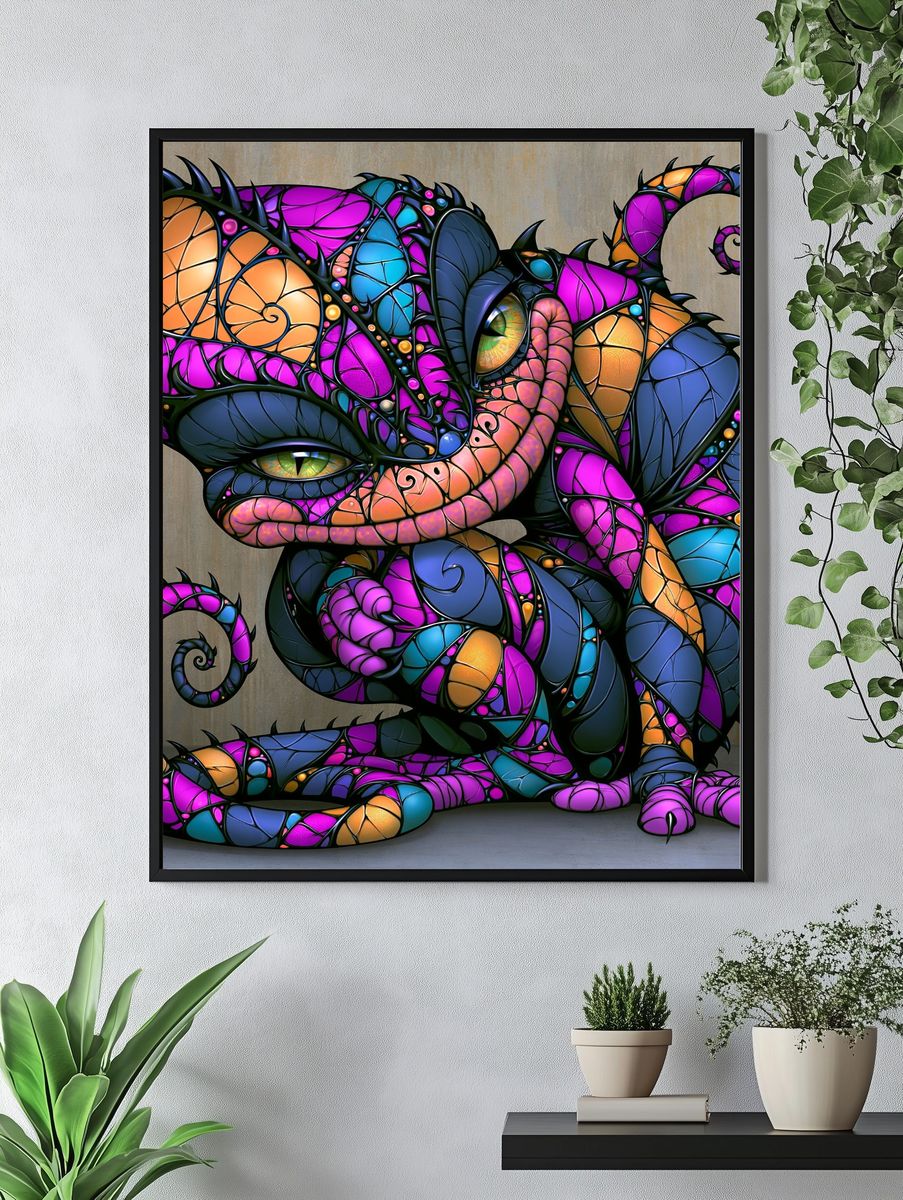 Stained Glass Cat Illustration Poster. — room view 4