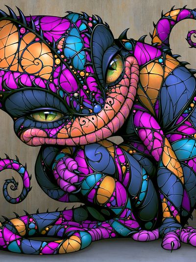 Stained Glass Cat Illustration Poster.