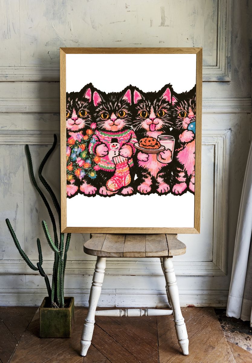 Cute Kittens Illustration Poster. — room view 1