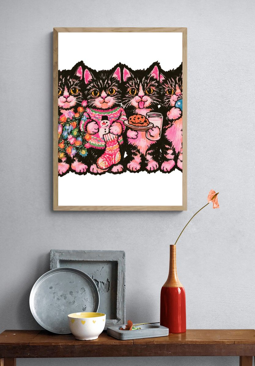 Cute Kittens Illustration Poster. — room view 3