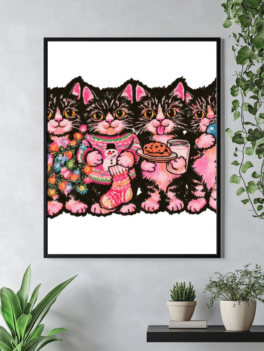 Cute Kittens Illustration Poster. — room view 4