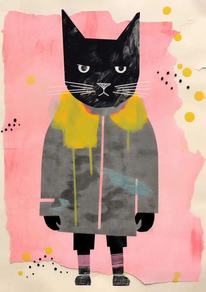 Black Cat Collage Illustration Poster. poster detail