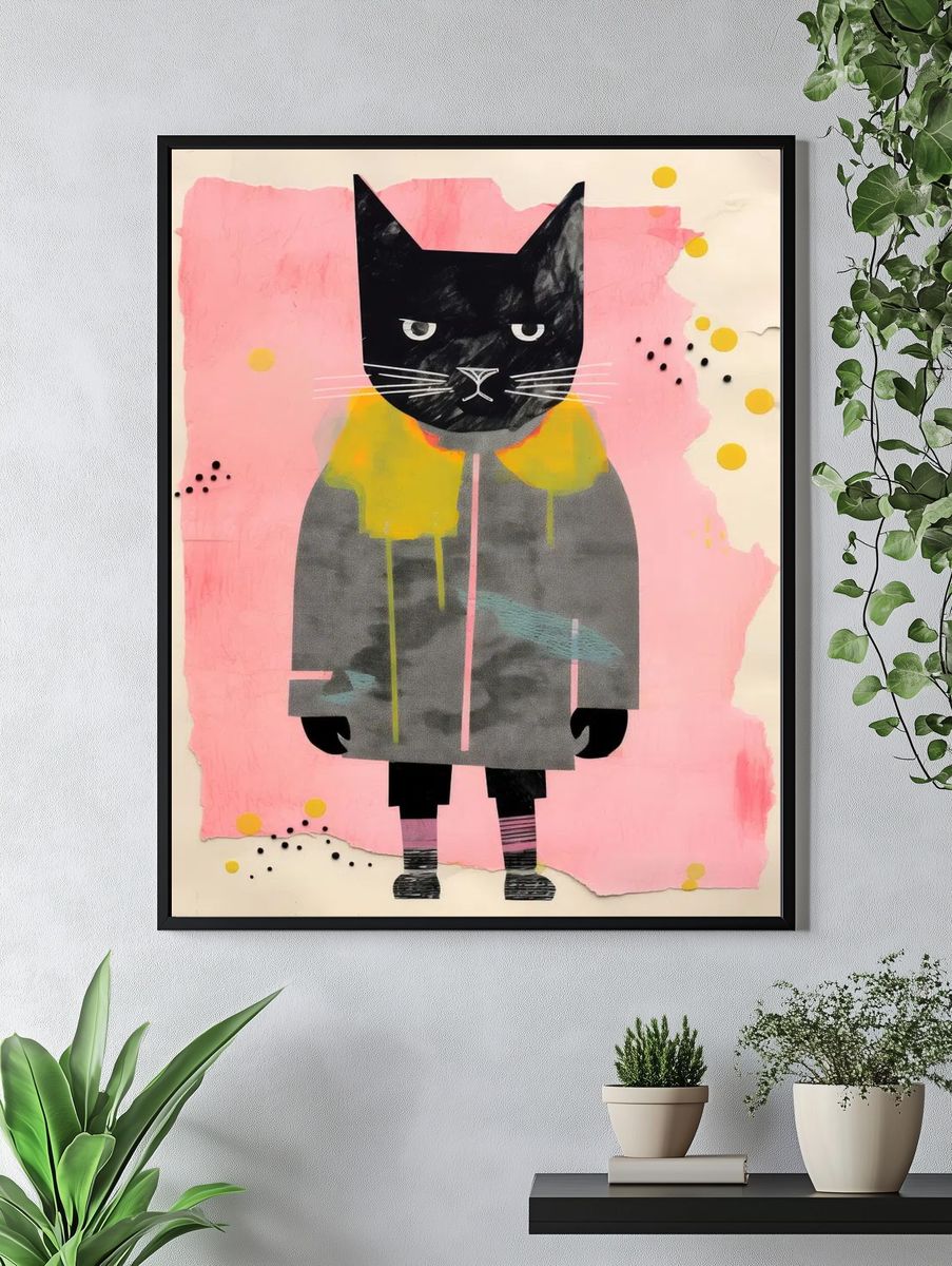 Black Cat Collage Illustration Poster. — room view 4